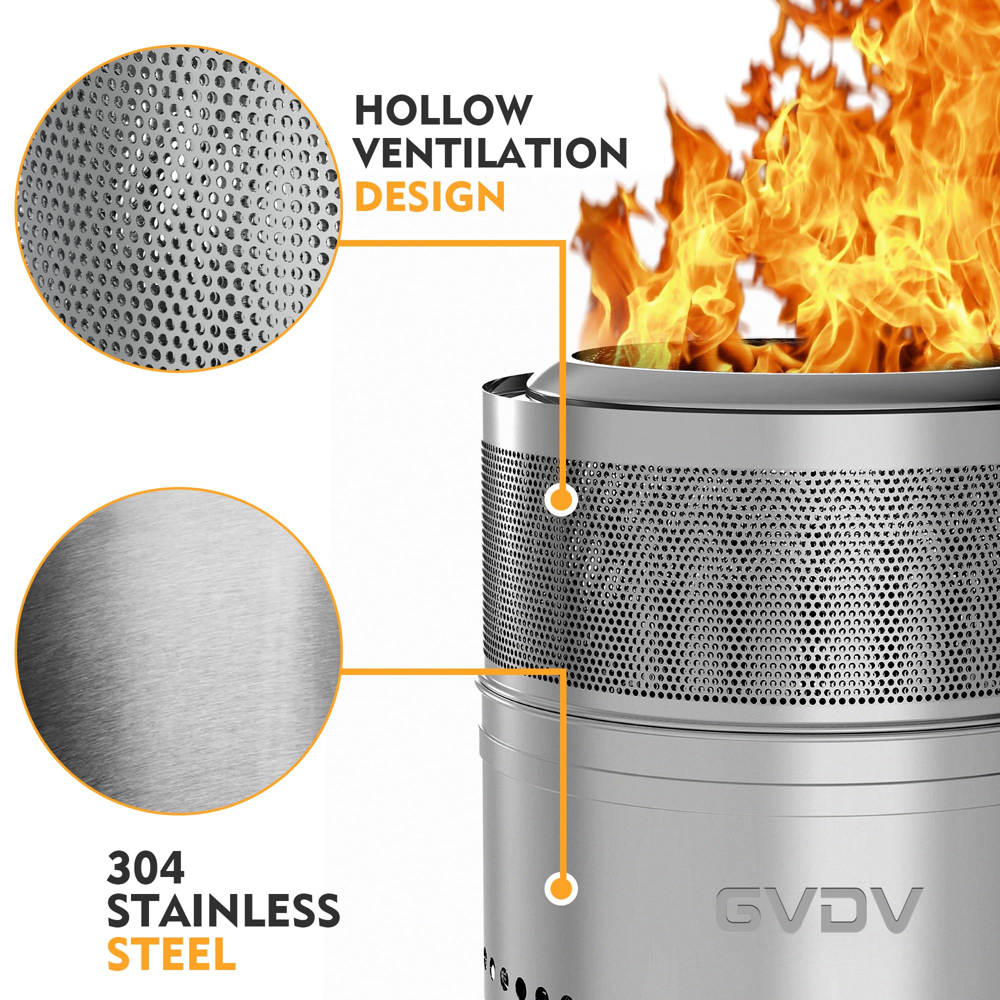 GVDV 20 Inch Smokeless Fire Pit with Removable Ash Pan, Wood